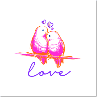 Romantic Love Birds Pink Posters and Art